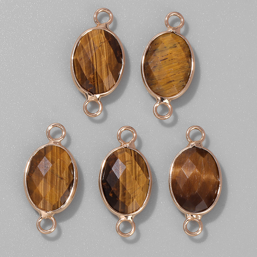 Crystal Pendant Necklace Natural Stone - ファセット天然石ペンダント、タイガーアイクリスタル、ダブルホールコネクタ、ジュエリー作り用チャーム、DIYネックレスアクセサリー、3個