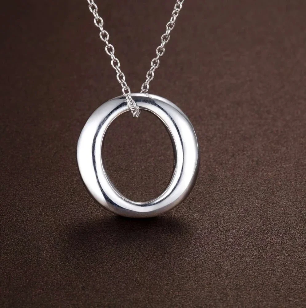 925 Sterling Silver Chain Necklace Men - ホット 925 スターリングシルバーシンプルな O ラウンドペンダントネックレス女性男性ファッションクリスマスギフト女性パーティー結婚式人気のジュエリー