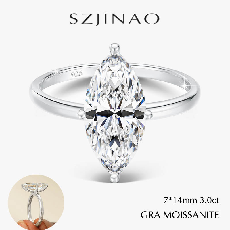 Moissanite Engagement Ring 1 Carat - GRA 2/3CT モアッサナイト婚約指輪女性男性マーキスカット VVS1 925 シルバースパークリングダイヤモンドジュエリーウェディングギフト用