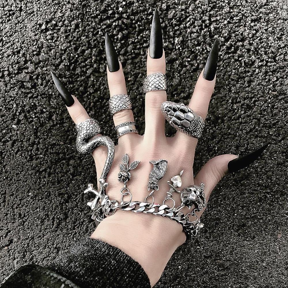 Vintage Punk Knuckle Rings Set - KMVEXO 4 ピース/セットゴシックスチームパンクスネークミディリングセットヴィンテージパンクメタルナックルジョイントリング女性のための自由奔放に生きるパーティージュエリー Anillos