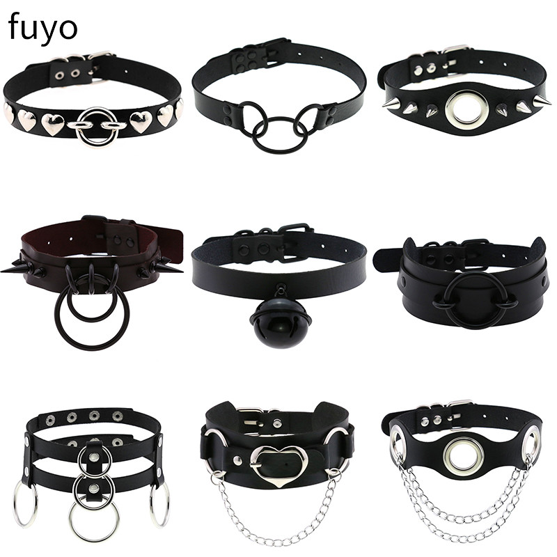 Goth Punk Spike Choker - パンクベル黒スパイクチョーカーネックレスロックリベットスタッドロックフェイクレザーゴス首輪女性チョーカーガールズチェーンゴシックジュエリー
