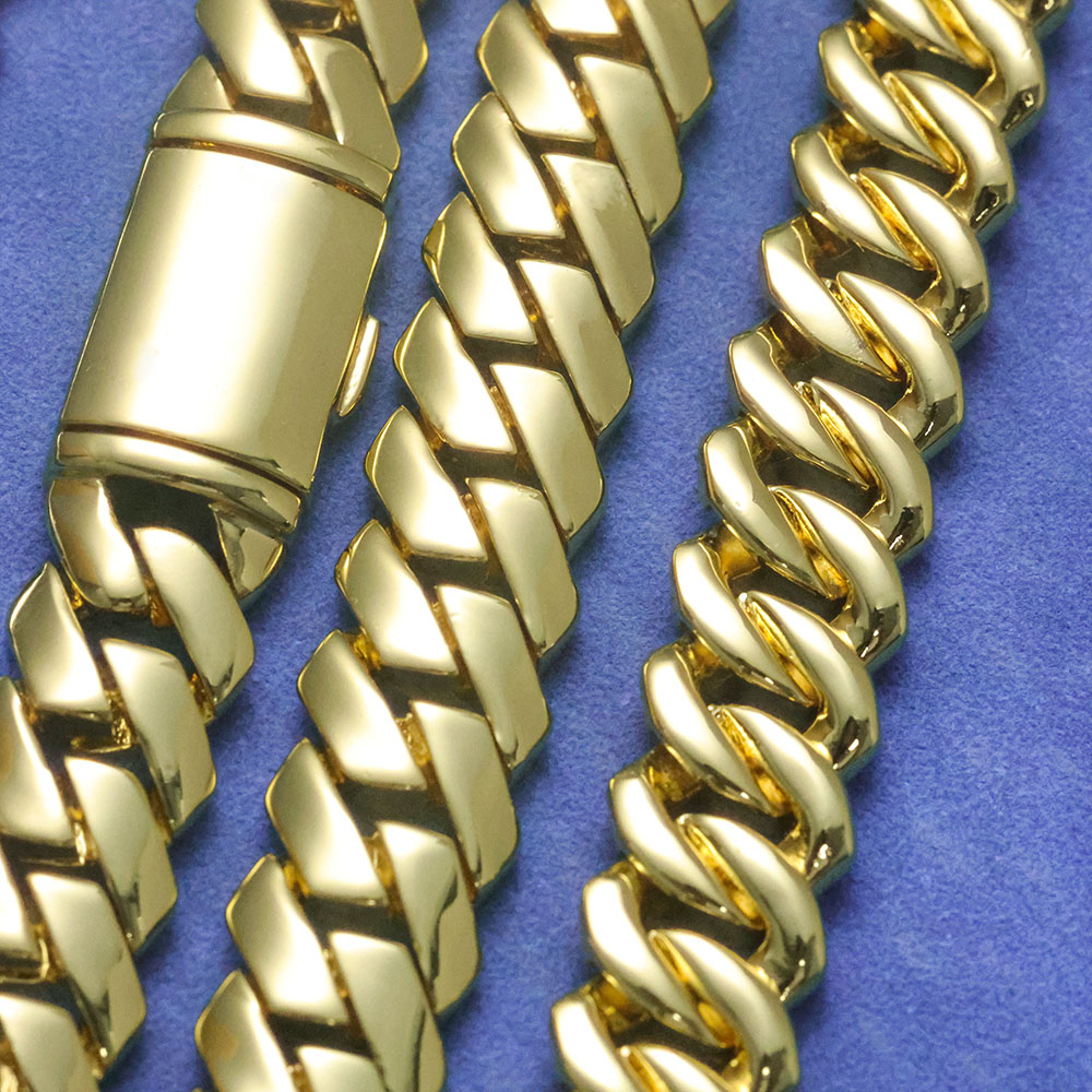 Cuban Link Chain 12Mm - ESKEEM 高光沢モナコチェーンスムースネックレス 12MM メンズヒップホップフリップクラスプキューバンリンクチェーンブレスレット メンズレディースギフト