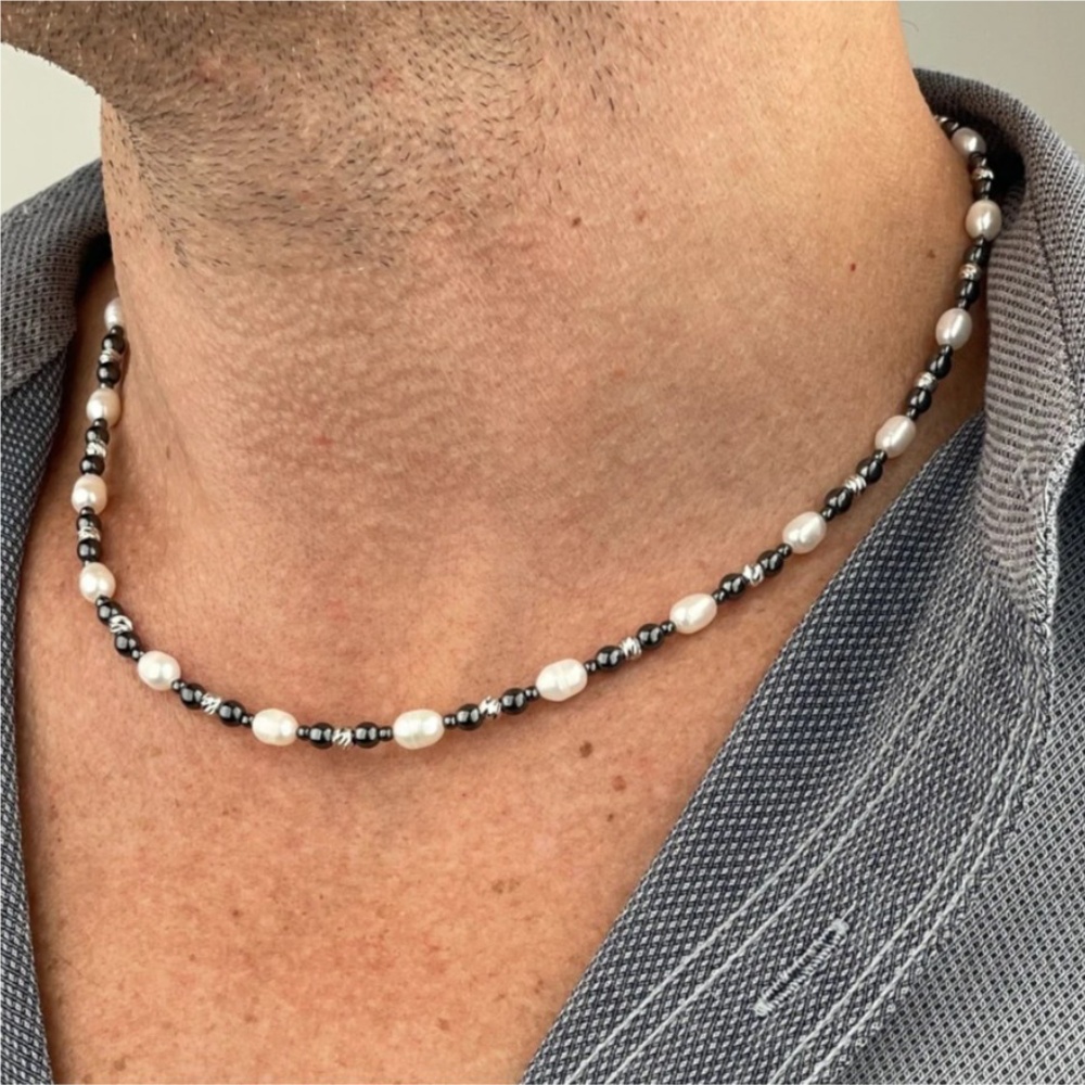 Pearl Choker Necklace Vintage - レトロブラック天然石バロックパールチェーンネックレスシンプルなメンズビーズチョーカーファッションジュエリートレンドアクセサリー