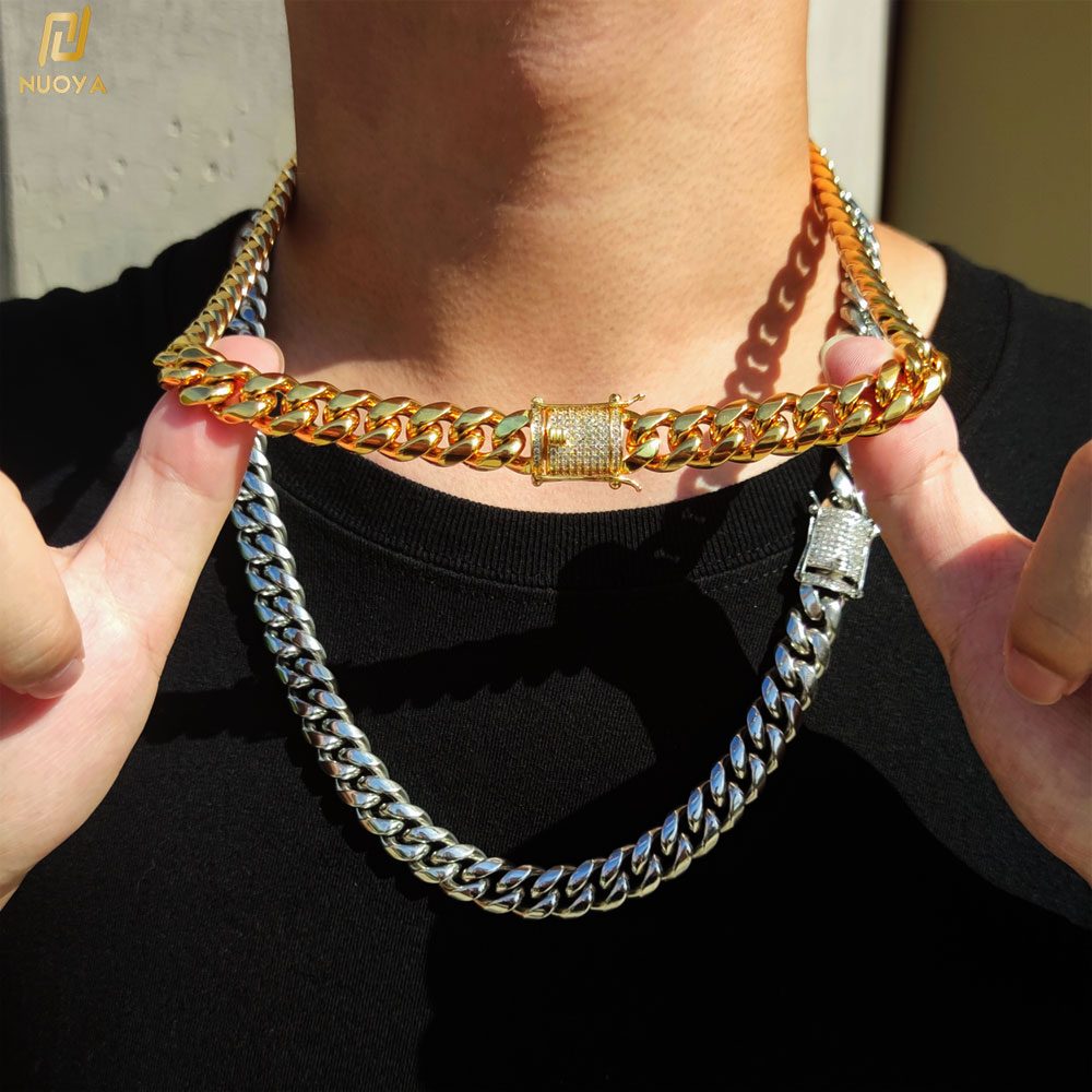 Cuban Link Chain 12Mm - 6-12mm ヒップホップ キューバンチェーン アイスクラスプ ステンレススチール 18KゴールドPVDメッキ