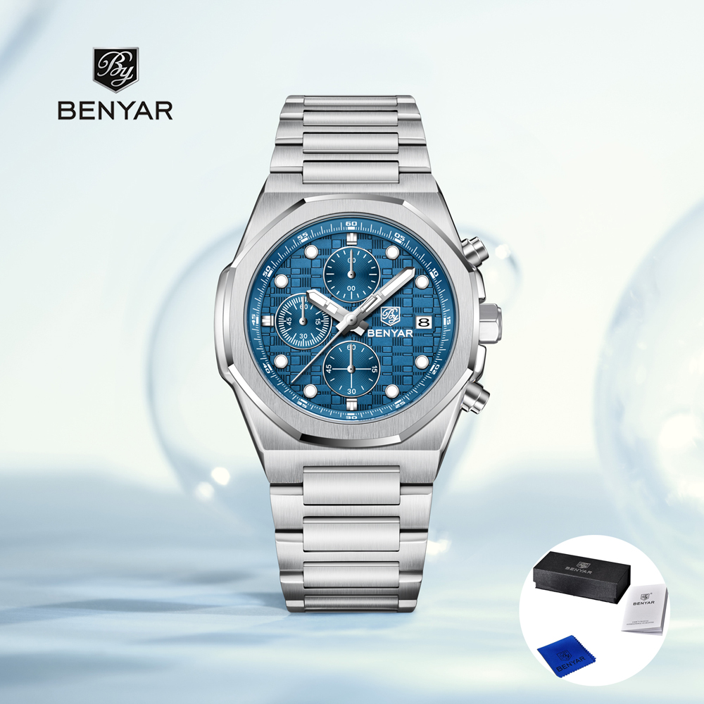 Watch Accessories - 2025年ニューベニアーメンズ腕時計トップラグジュアリークォーツ腕時計クロノグラフウォッチ男性用ステンレススチール防水時計ギフトボックス