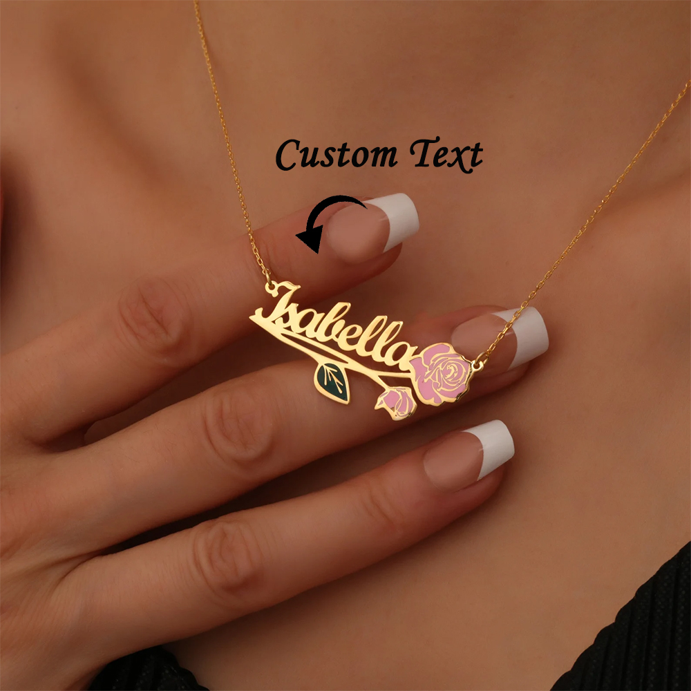 Custom Name Necklace Stainless Steel - パーソナライズされたカラフルな誕生花名ネックレス女性用カスタムゴールドカラーチャームステンレス鋼ジュエリー母の日ギフト