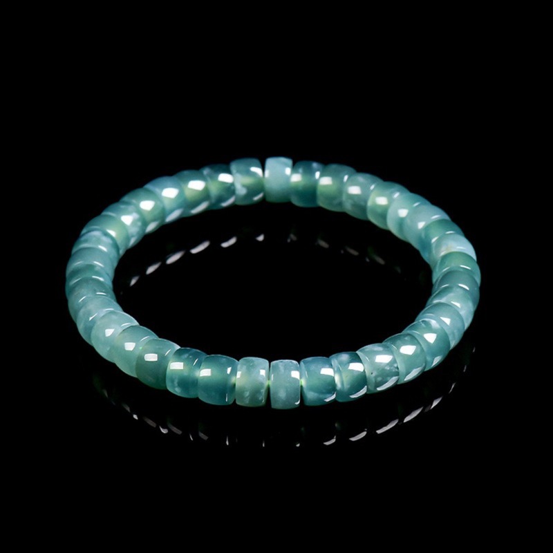 Bracelets - 天然グレードAジェダイトブルーウォーター、オールドスタイルバレル、女性用アイスビーズブレスレット、高級翡翠ジュエリー