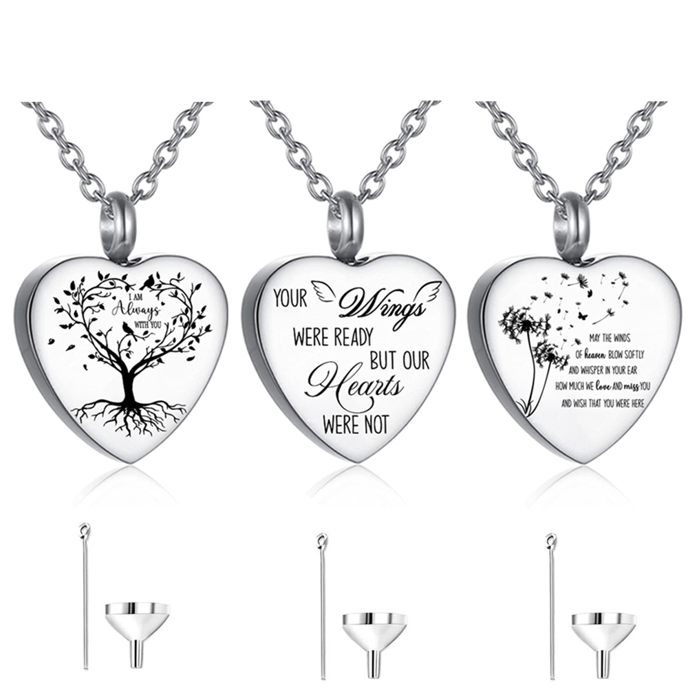 Heart Locket Necklace Photo - 3 スタイルのステンレス鋼の骨壷ネックレス、遺灰用メモリアルロケット、女性と男性のための記念品ジュエリー、ハートデザイン