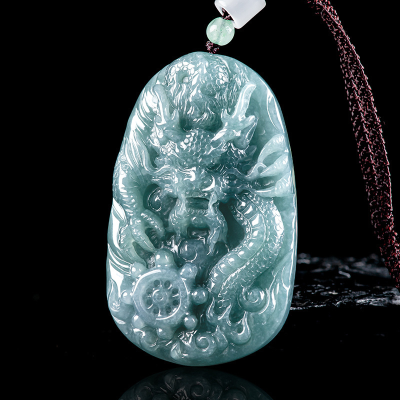Necklaces - ビルマ翡翠ドラゴンペンダントネックレス ビルマ翡翠石 ファッションアクセサリー デザイナーチャーム 彫刻入りお守り 高級品