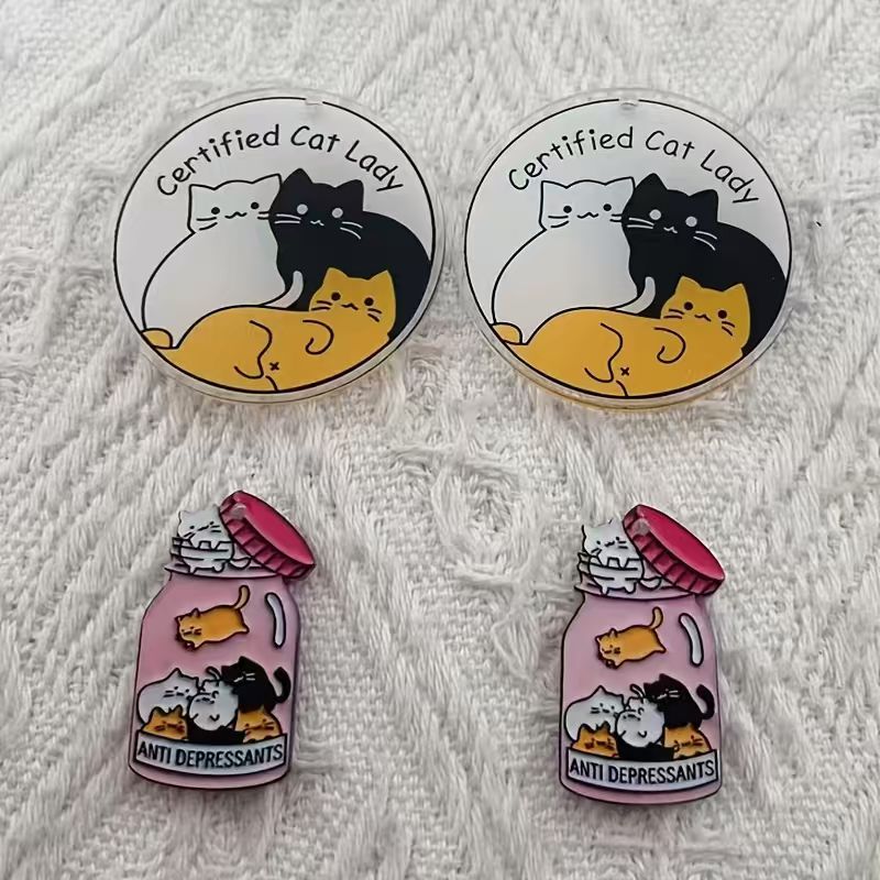 Earrings - 10個のアクリル製のかわいい猫ペンダント、DIYジュエリー作り、イヤリング、ネックレス、キーホルダーアクセサリー