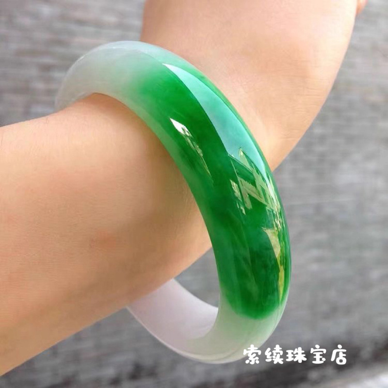 Bracelets - アップルグリーンのスパイシーアイスビルマバングル、セミスケニックジェダイトブレスレット、女性への贈り物