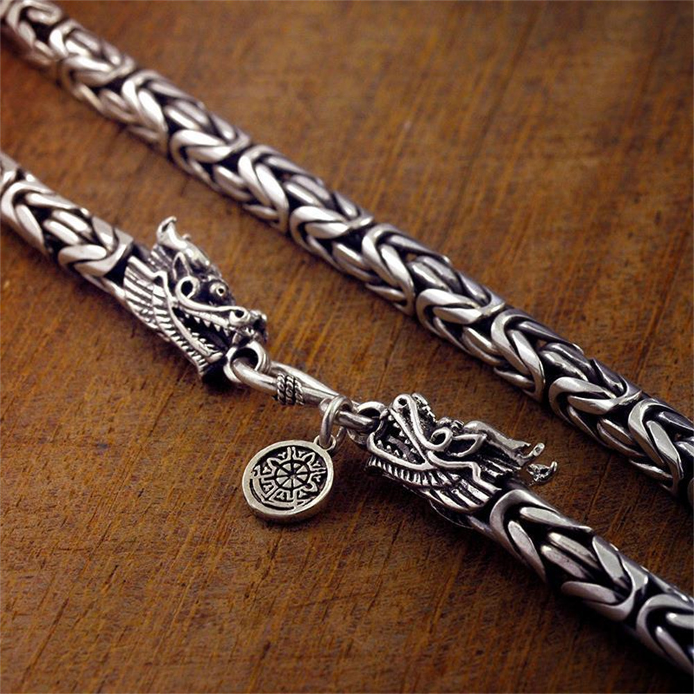 925 Sterling Silver Chain Necklace Men - OUYADI メンズ 925 スターリングシルバー ヴィンテージ オキシダイズド