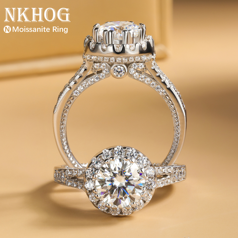 Moissanite Engagement Ring 1 Carat - 本物の 2ct モアッサナイトリング 925 スターリングシルバー エクセレントラウンドカット