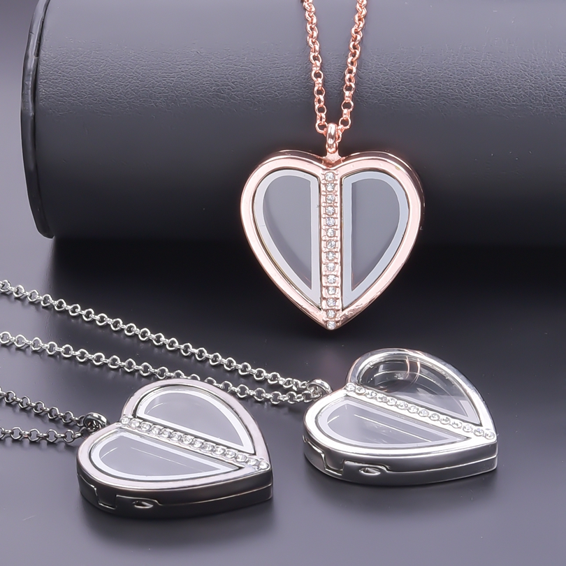 Heart Locket Necklace Photo - 男性と女性のための磁気ハートロケットネックレスジュエリー,ペンダントガラスチャーム,韓国のファッションジュエリー