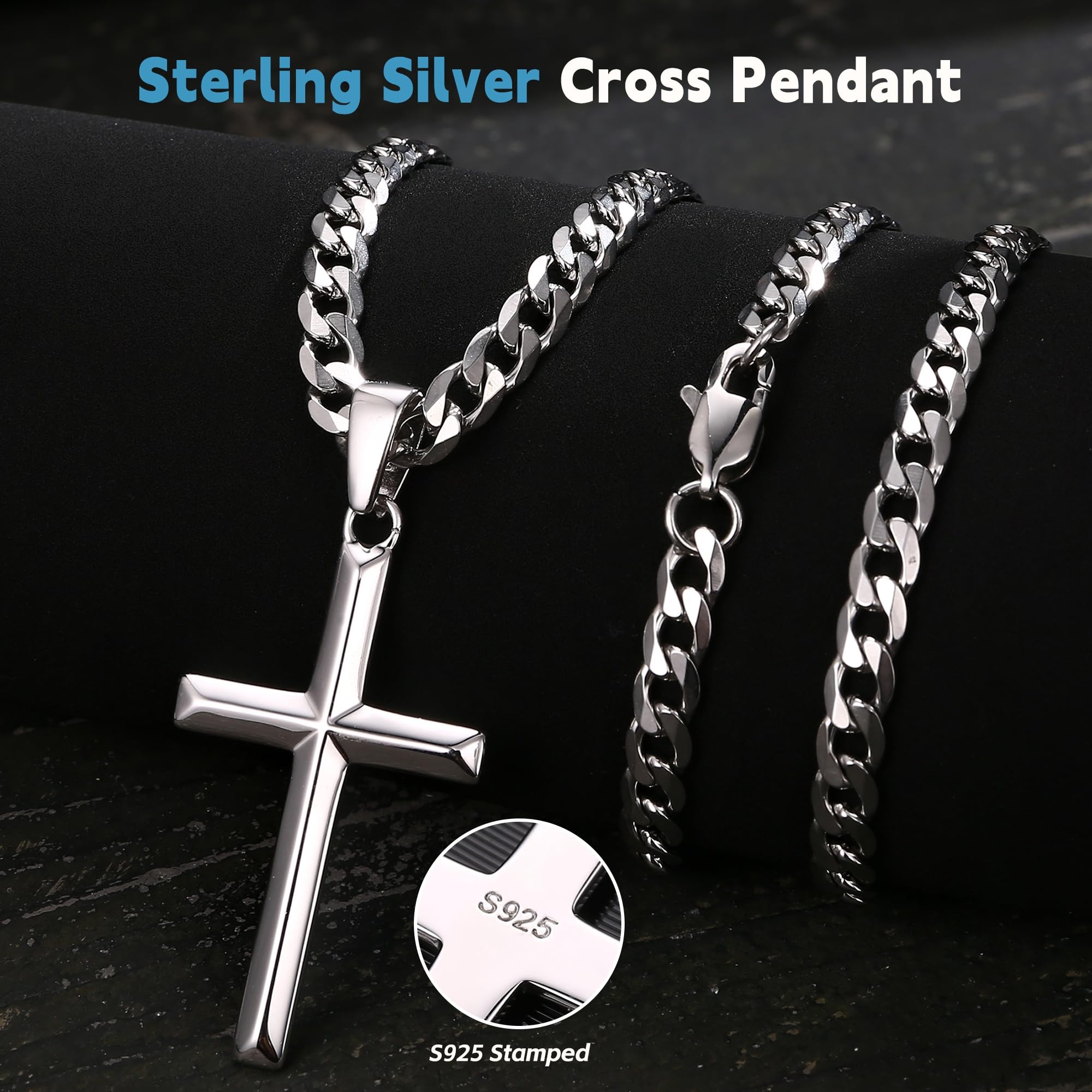 925 Sterling Silver Chain Necklace Men - Fansilver 925 スターリングシルバー クロスネックレス メンズ レディース