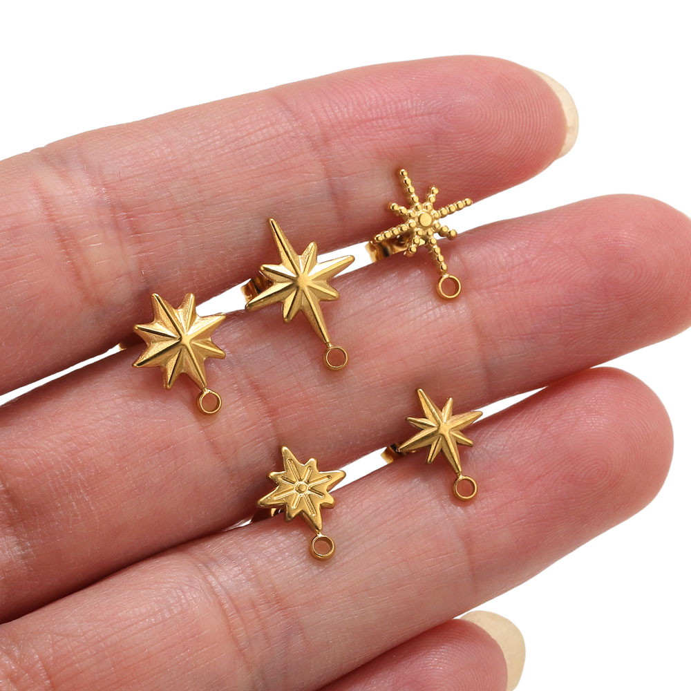 Body Jewelry - 6個入りステンレス製スターピアススタッド、イヤリング製作ツール、18K PVD金メッキイヤリングピアス用ポスト、ジュエリーパーツ
