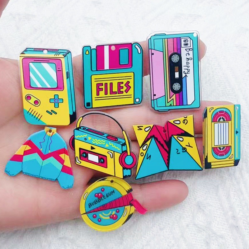 Earrings - 10 個ミュージックスタイルカセット DVD バーナー両面印刷アクリルジュエリー DIY ペンダントイヤリングネックレス