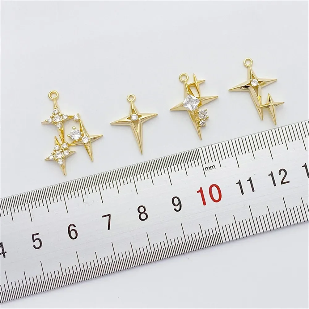 Cross Pendant Necklace Gold - 14K ゴールドメッキ マイクロ象嵌ジルコン クロス スター ペンダント