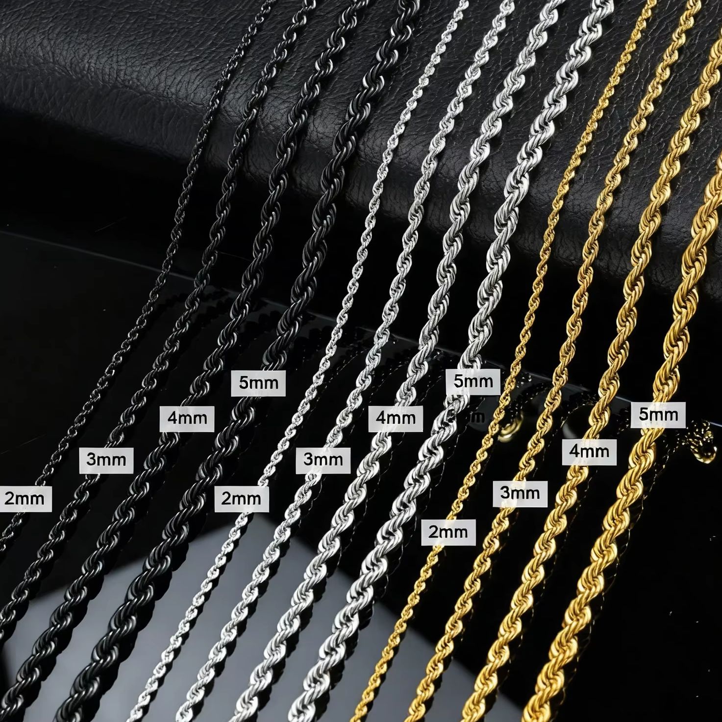 Cuban Link Chain 12Mm - 男性用の長いステンレス鋼のネックレス,ミニマリストのツイストロープ,チェーン,ゴールドとシルバーの色,2〜5mm