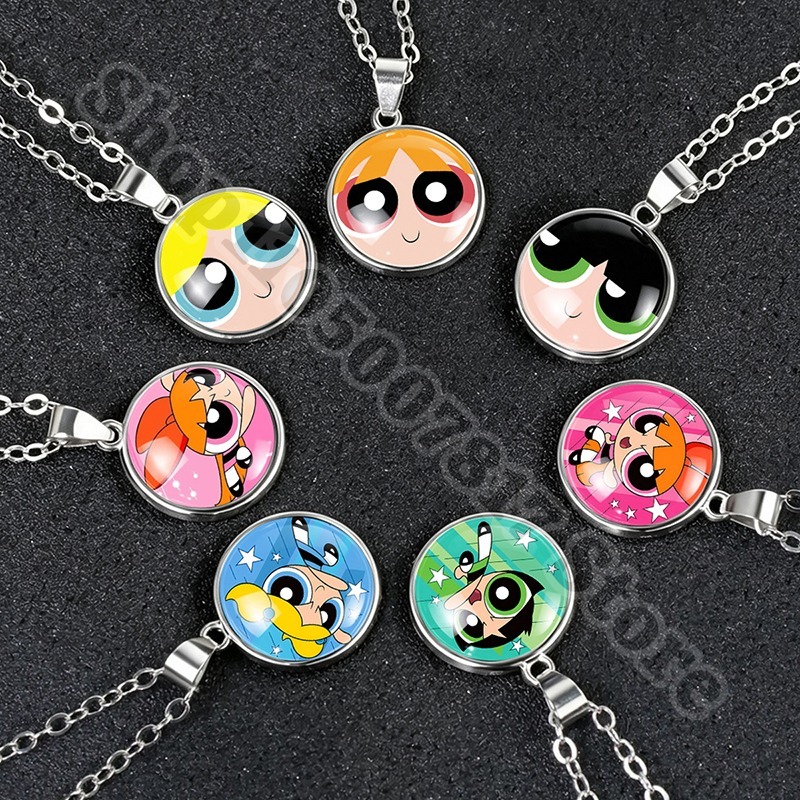 Anime Pendant Necklace - かわいいパワーパフ・ガールズキュートネックレス、漫画風クリエイティブネックレス、ファッションジュエリーアクセサリー、アニメチャームペンダントギフト2026
