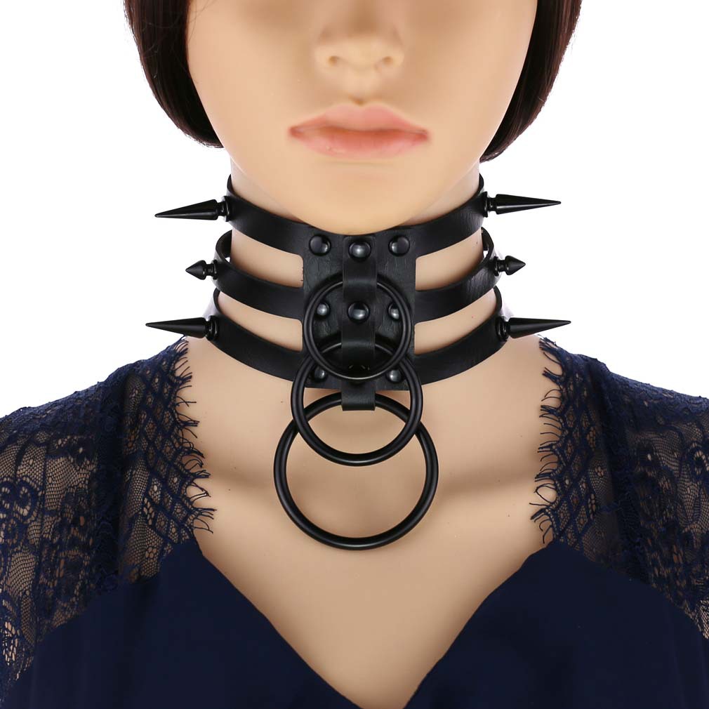 Goth Punk Spike Choker - 男性と女性のためのファッショナブルなレザーネックレス,黒のリベット,パンク,サークル,スパイク,原宿,ジュエリー