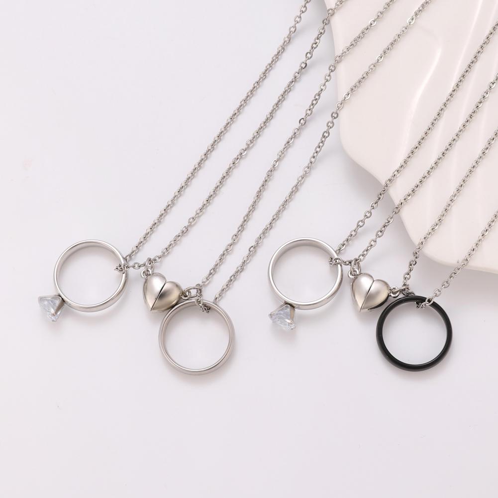 Magnetic Couple Matching Necklaces - リングペンダントネックレス ラブマグネティックネックレスセット カップルマッチングネックレスセット 男性用電気メッキ合金ハートリング