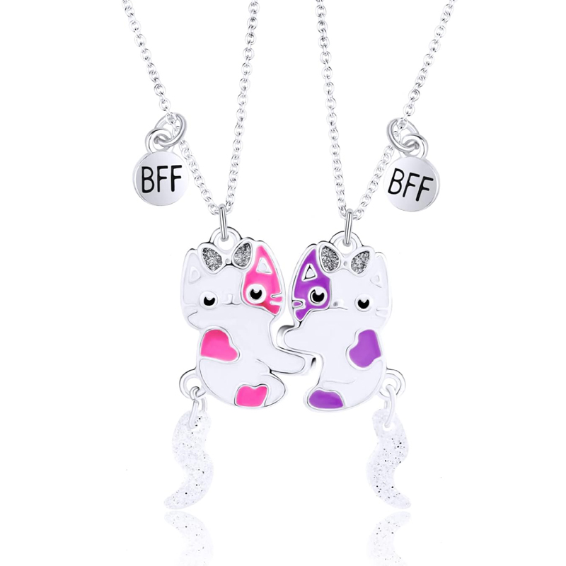 Magnetic Couple Matching Necklaces - 2個セット 親友ペンダントギフト 磁気で繋がる猫の友情ネックレス 女の子2人用 BFF姉妹 カップル