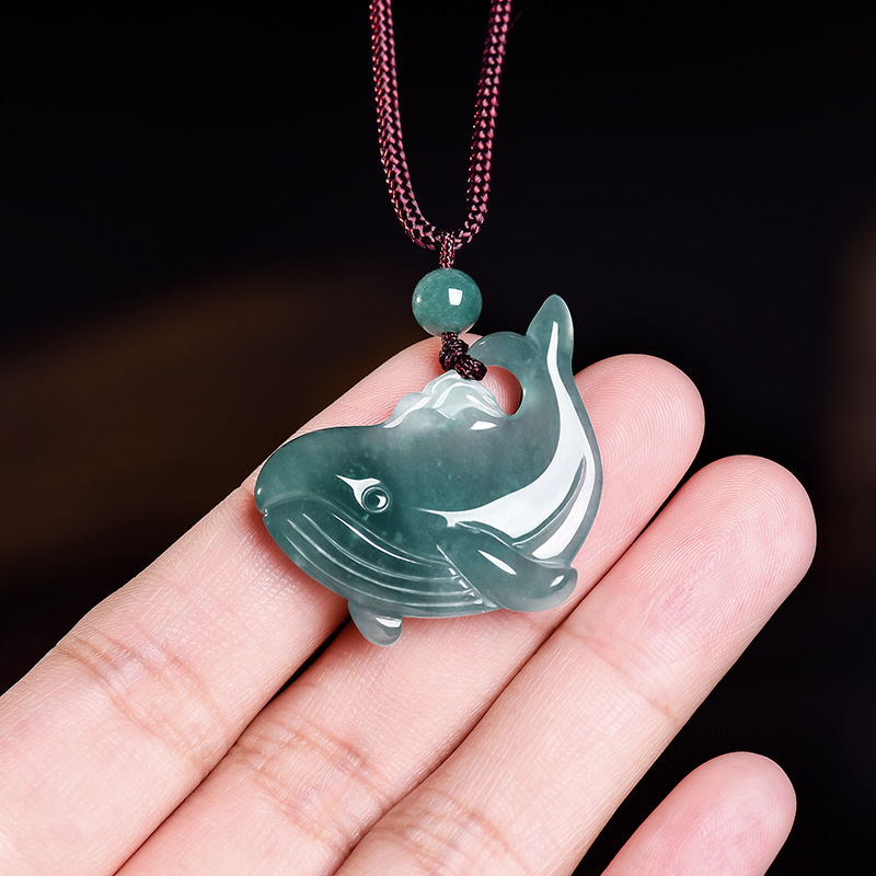 Necklaces - 天然ビルマ翡翠クジラペンダントネックレスアクセサリー本物の翡翠チャーム彫刻お守りジュエリー宝石ギフト女性のための