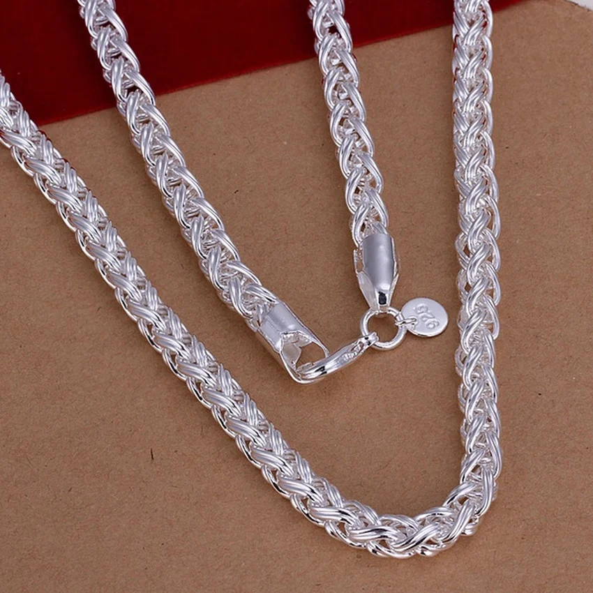 925 Sterling Silver Chain Necklace Men - 50 センチメートル 925 スターリングシルバー 6 ミリメートルネックレス高貴な高級ゴージャスなチャームファッション固体男性女性チェーンツイスト