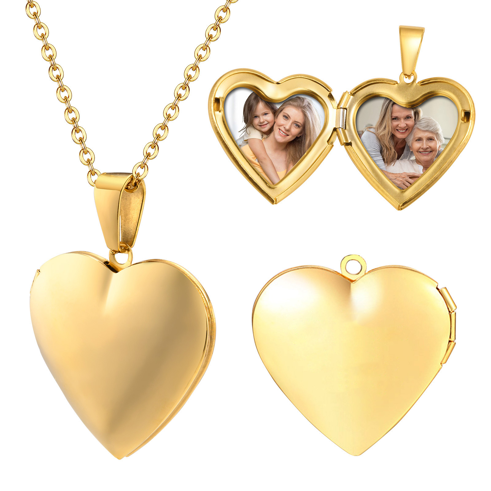 Heart Locket Necklace Photo - 女性のためのステンレス鋼のネックレス,ハートのメダリオン,写真,思い出の写真,名前,日付,ガールフレンドのためのネックレス,バレンタインデーのギフト