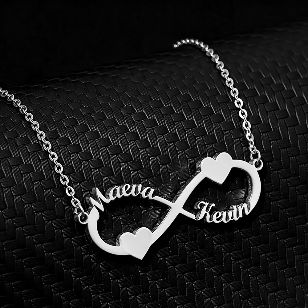 Custom Name Necklace Stainless Steel - カスタムネームネックレス インフィニティハートペンダント ステンレス製 パーソナライズネームプレート エレガントなジュエリーギフト 女性への記念日プレゼント