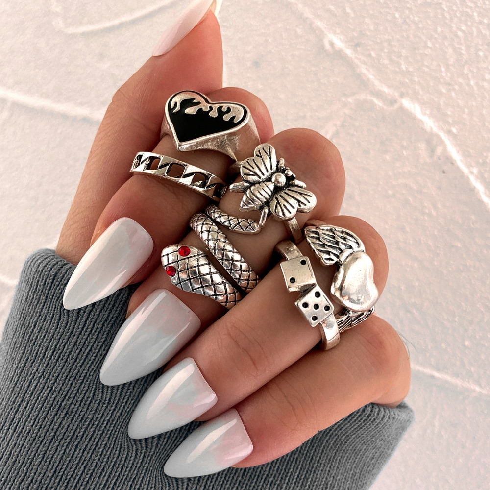 Vintage Punk Knuckle Rings Set - 6個セット ヴィンテージ パンク スネーク ナックルリング レディース