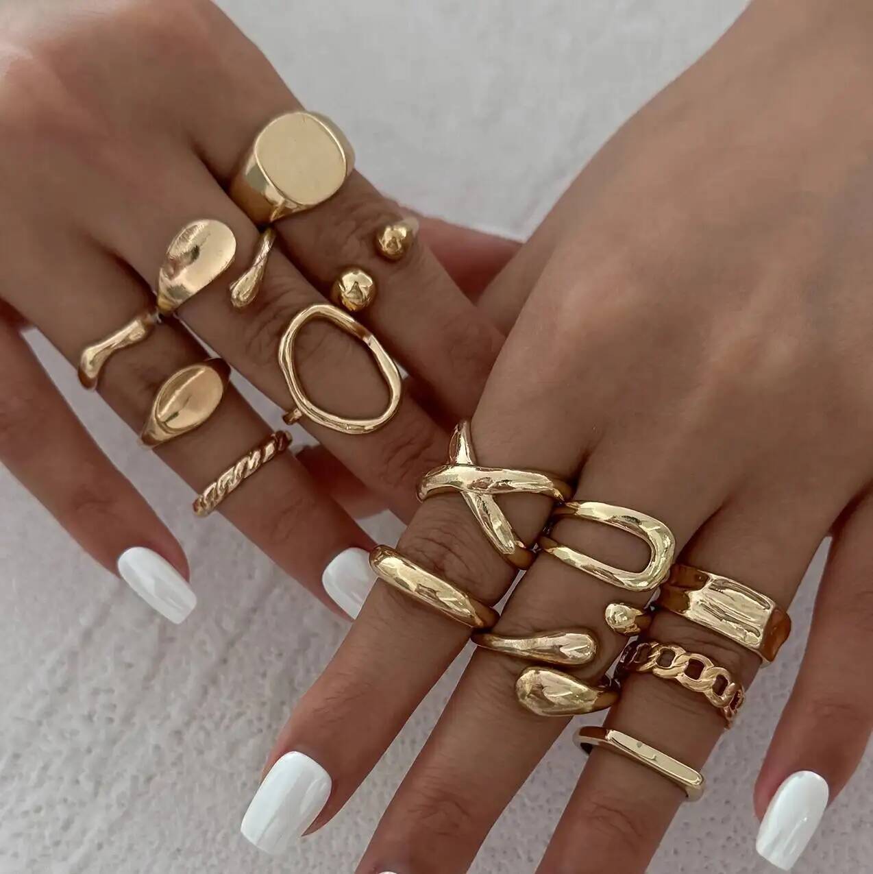 Vintage Punk Knuckle Rings Set - IngeSight.Z 14 ピース/セットヒップホップパンク不規則な金属オープニングリング女性ヴィンテージゴールドカラーナックルジョイントリングパーティージュエリーギフト
