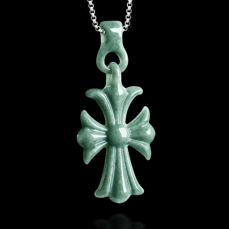 Necklaces - 天然ビルマ翡翠クロスペンダントネックレスジュエリーデザイナー宝石本物の翡翠ヴィンテージアクセサリー女性のための高級ギフト