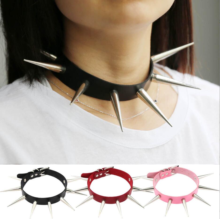 Goth Punk Spike Choker - エモスパイクチョーカーパンク首輪女性女性男性黒革スタッズリベットネックレスゴスジュエリーゴシックアクセサリー S2999