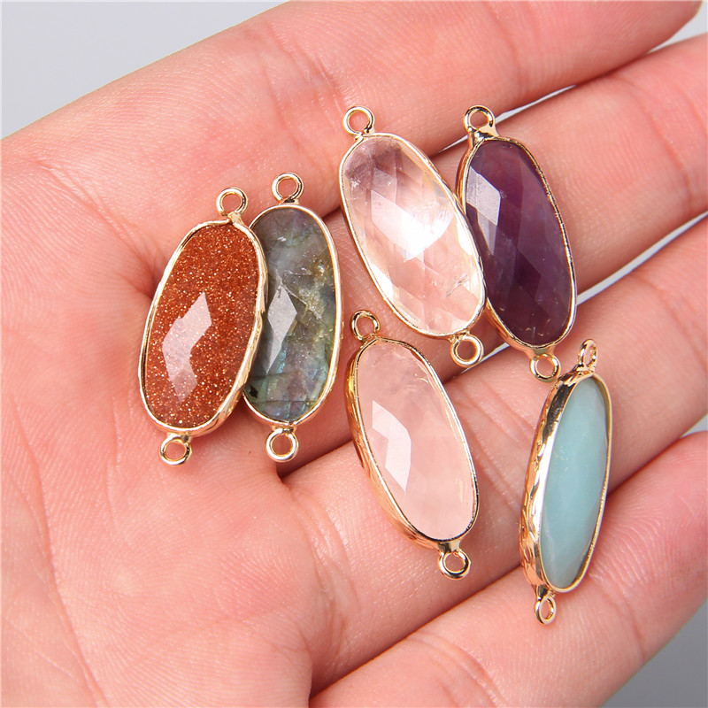 Crystal Pendant Necklace Natural Stone - 2 個 10 × 26 ミリメートルナチュラルダブルループクリスタルストーンコネクタペンダントチャームアメジスジュエリーメイキング用ネックレスイヤリングアクセサリー