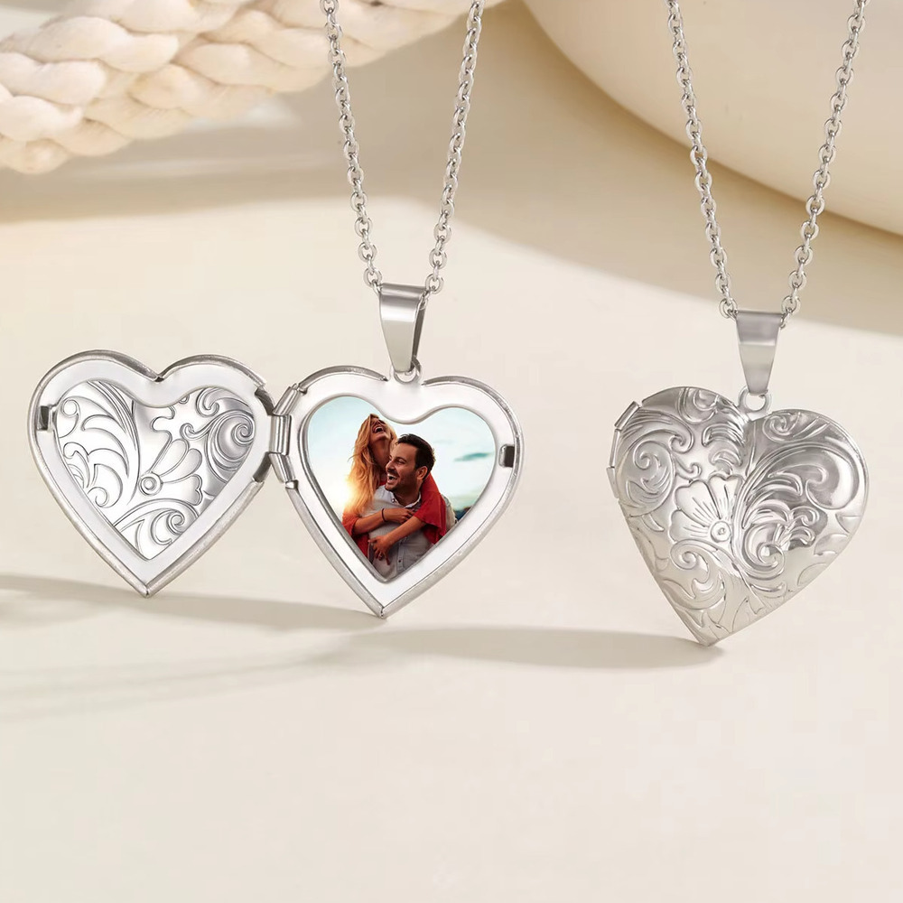 Heart Locket Necklace Photo - Vnox 可憐なハート写真ペンダントネックレス、ステンレス鋼ゴールドシルバーカラーカスタム画像言葉ロケット、女性ジュエリーギフト