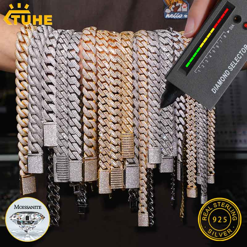 Cuban Link Chain 12Mm - TUHE ユニセックス Dカラー モアサナイト キューバンチェーンネックレス S925シルバー