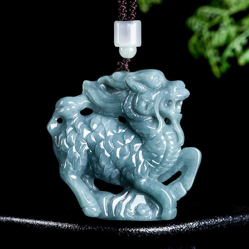 Necklaces - ビルマ翡翠麒麟ペンダントネックレス彫刻アミュレットビルマ翡翠天然宝石お守り高級ギフト女性用チャーム