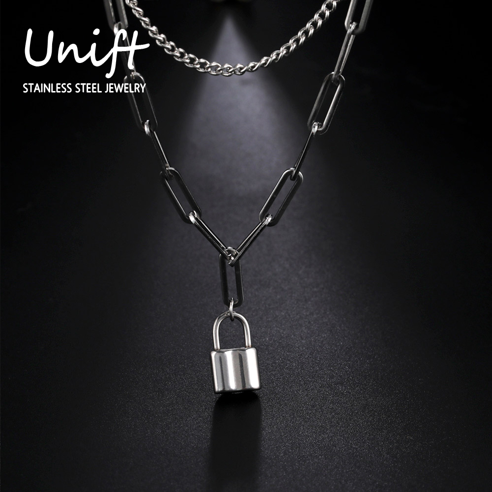 Layered Pendant Necklace Aesthetic - Unift 男性と女性のためのステンレス鋼のネックレス,丸い形のジュエリー,パンク,ヒップホップスタイル,卸売