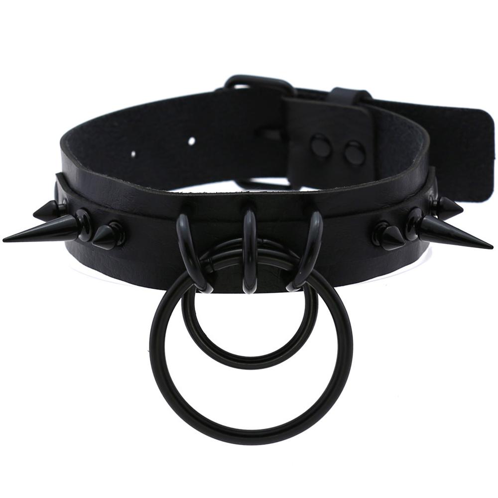 Goth Punk Spike Choker - スパイク付きレザーチョーカーネックレス,ブラック,女性と男性用,女の子用,ゴシックジュエリー