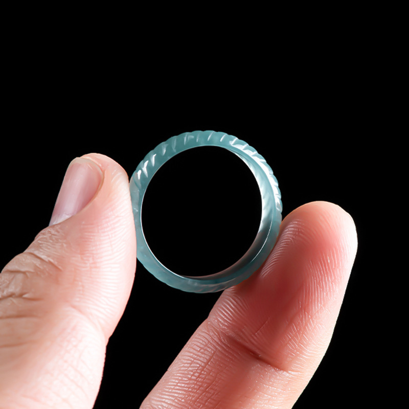 Rings - ブルーリアルビルマ翡翠リング高級エメラルド彫刻ギフトヴィンテージアミュレットデザイナービルマ翡翠天然ジュエリーアクセサリー