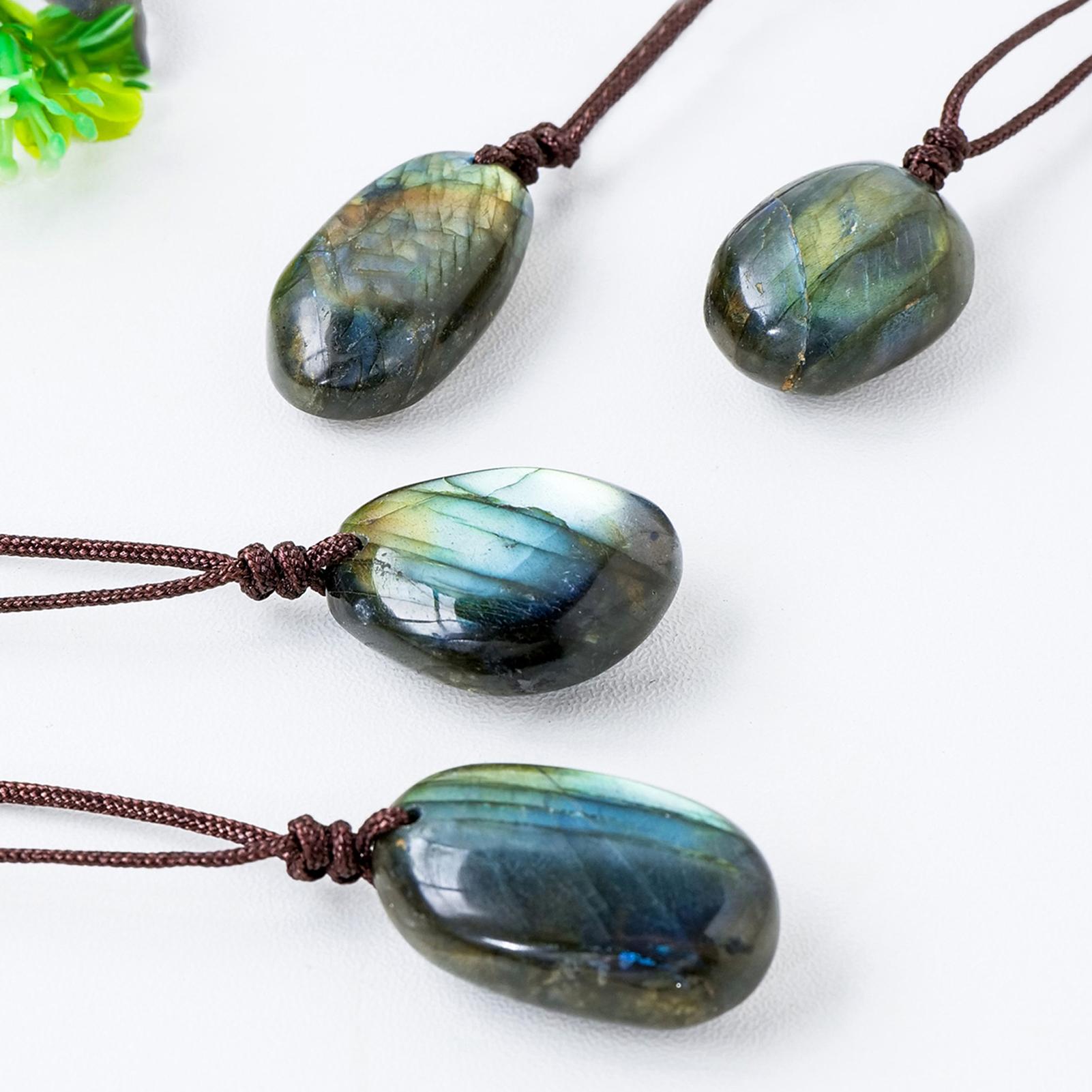 Crystal Pendant Necklace Natural Stone - 天然ラブラドライトペンダントネックレス男性女性エネルギークォーツネックレス石飾りムーンストーン家の装飾