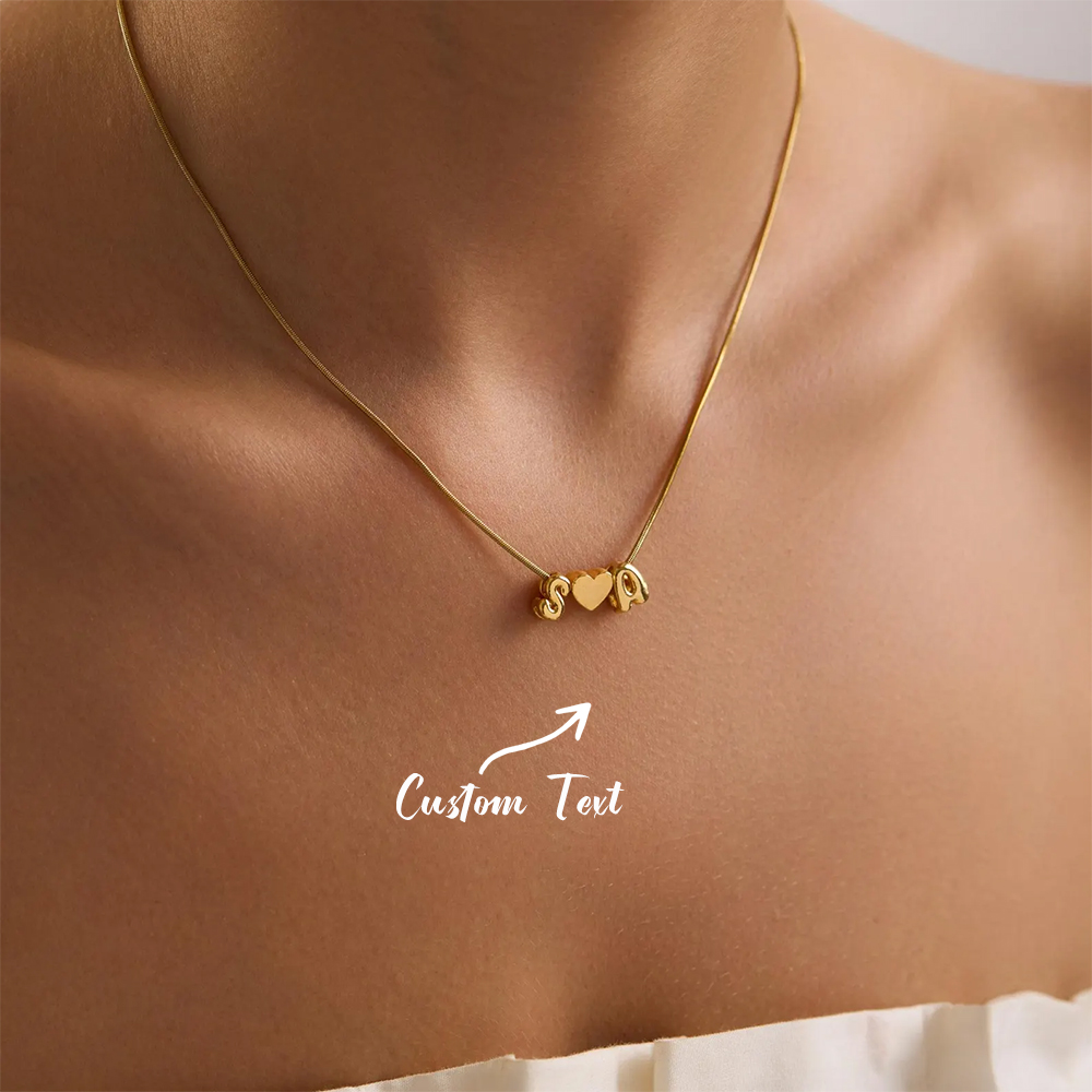 Custom Name Necklace Stainless Steel - カスタム2文字イニシャルネーム3Dバブルハートネックレスステンレススチール製パーソナライズドスネークチェーンチョーカー女性用繊細なジュエリークリスマス