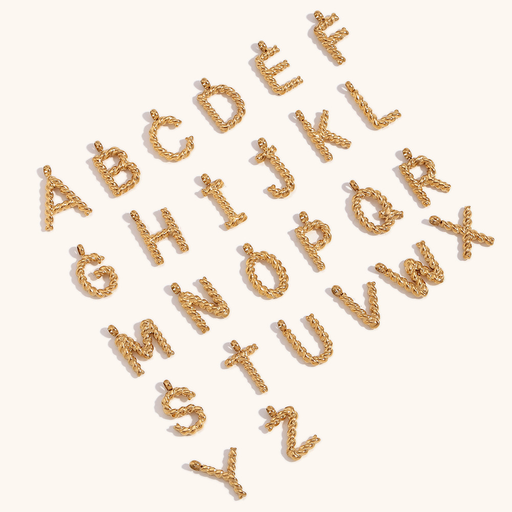 Initial Letter Necklace 18K Gold - パーソナライズされた3Dレターネックレス、カスタムイニシャルレターミニツイストレターペンダント、ステンレススチール18Kゴールドメッキ、彼女へのギフト