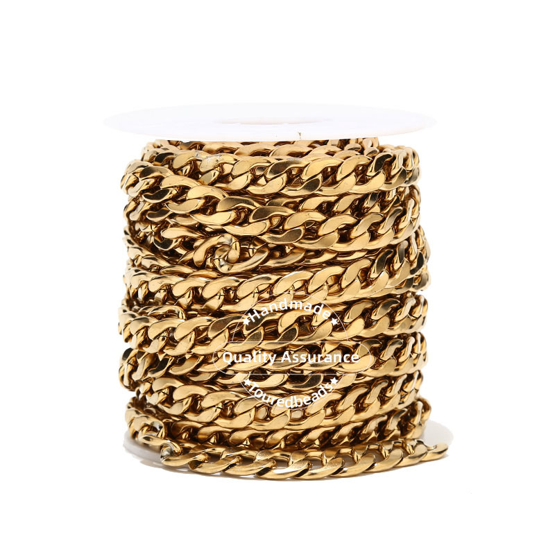 Cuban Link Chain 12Mm - ステンレス鋼のフィガロチェーン,長さ1m,金の色,幅12mm,ジュエリー作り用,キューバ,マイアミ,手作り,1:1
