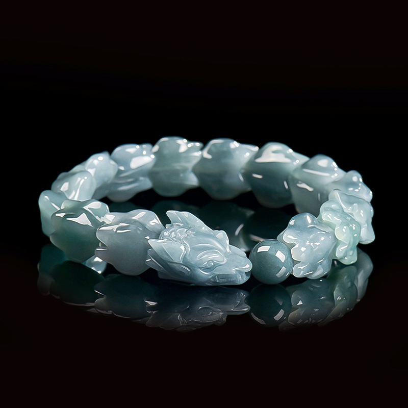 Bracelets - ブルービルマ翡翠ドラゴンブレスレット彫刻宝石バングルタリスマン本物のジュエリー天然ビルマ翡翠女性へのギフト