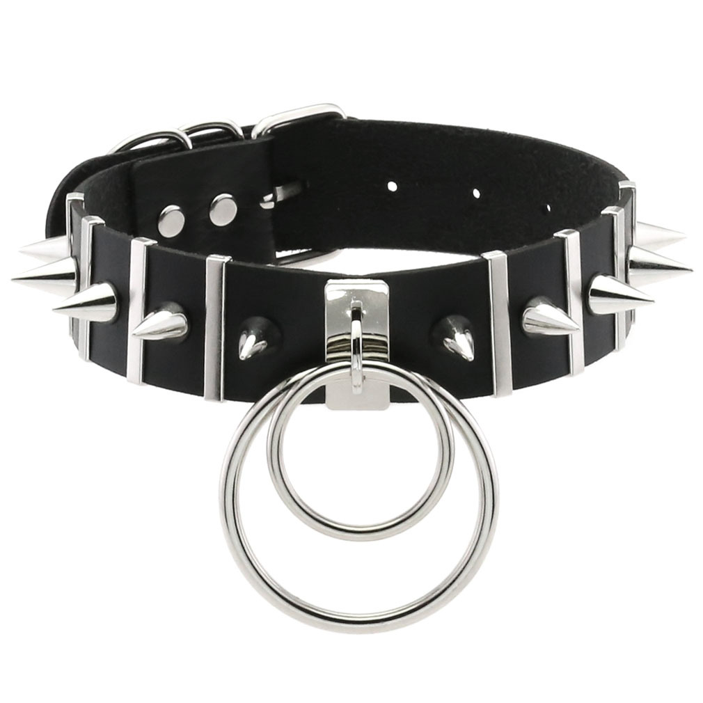 Goth Punk Spike Choker - 男性と女性のための大きな金属と革のネックレス,パンクスタイルのジュエリー,原宿アクセサリー