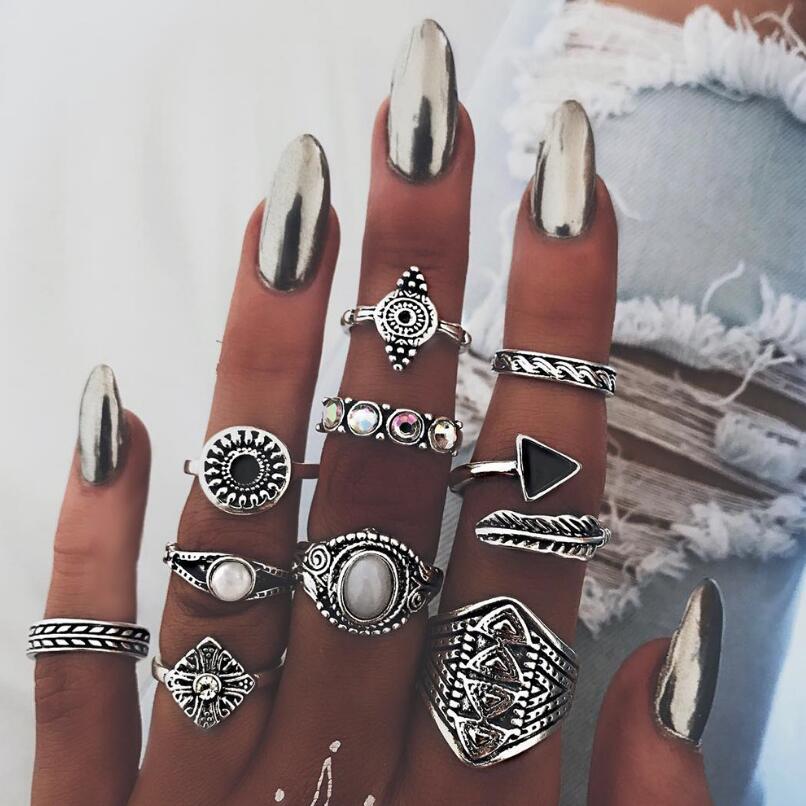 Vintage Punk Knuckle Rings Set - Meyfflin-女性のためのヴィンテージゴールドフィンガーリング,ボヘミアンスタイルのジュエリー,10ピース/セット