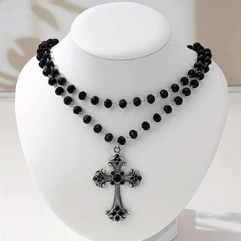 Layered Pendant Necklace Aesthetic - Y2K グランジ ゴシック レイヤード クロス ネックレス